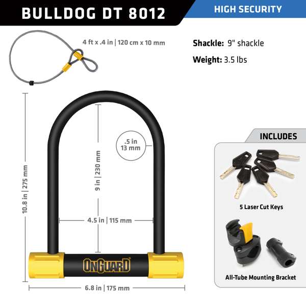 OnGuard 8012 Bulldog Series U-Lock with Cable